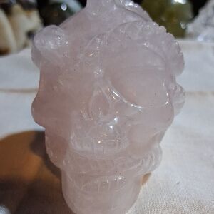 Rose Quartz Skull Figurine
